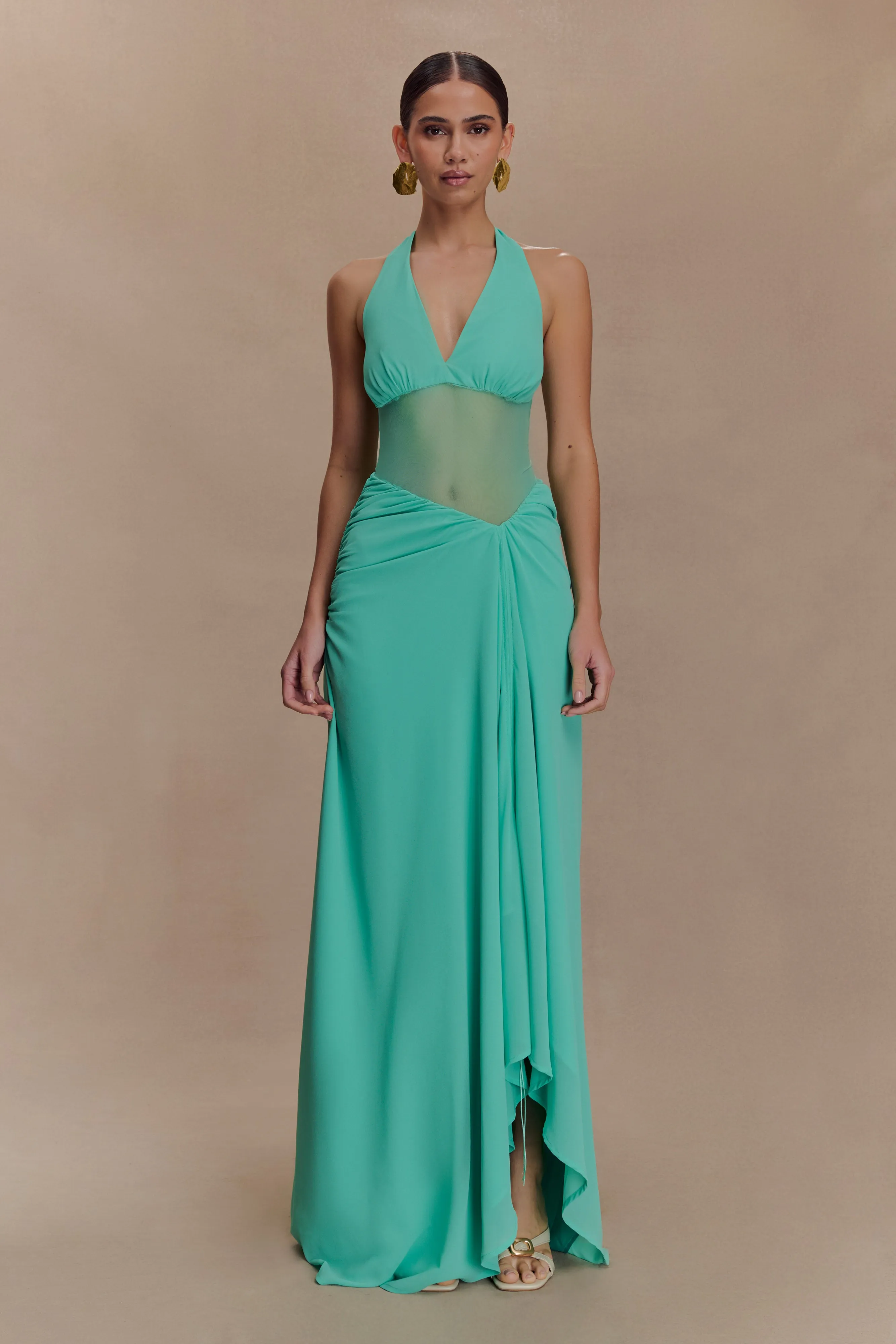 Jonna Chiffon And Mesh Maxi Dress - Lagoon sold by Meshki