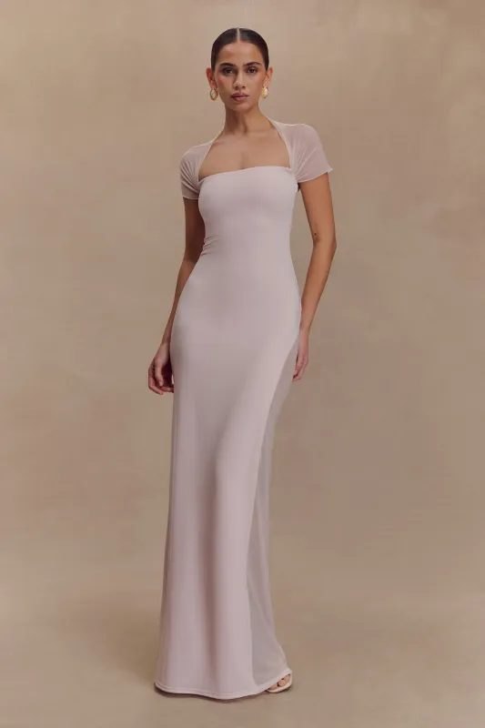 Wyatt Slinky And Mesh Maxi Dress - Pale Pink sold by Meshki