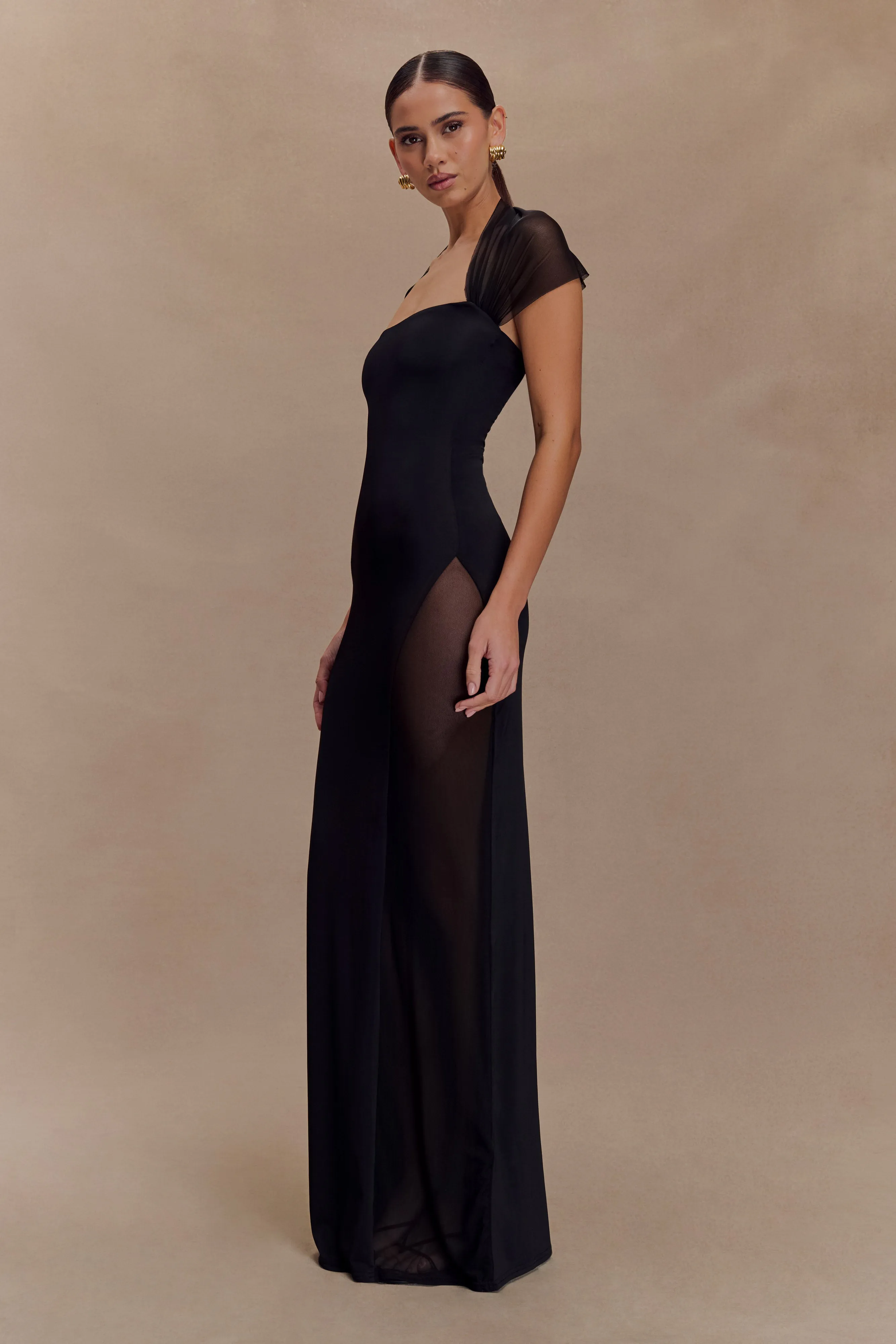 Wyatt Slinky And Mesh Maxi Dress - Black sold by Meshki product image thumbnail 4