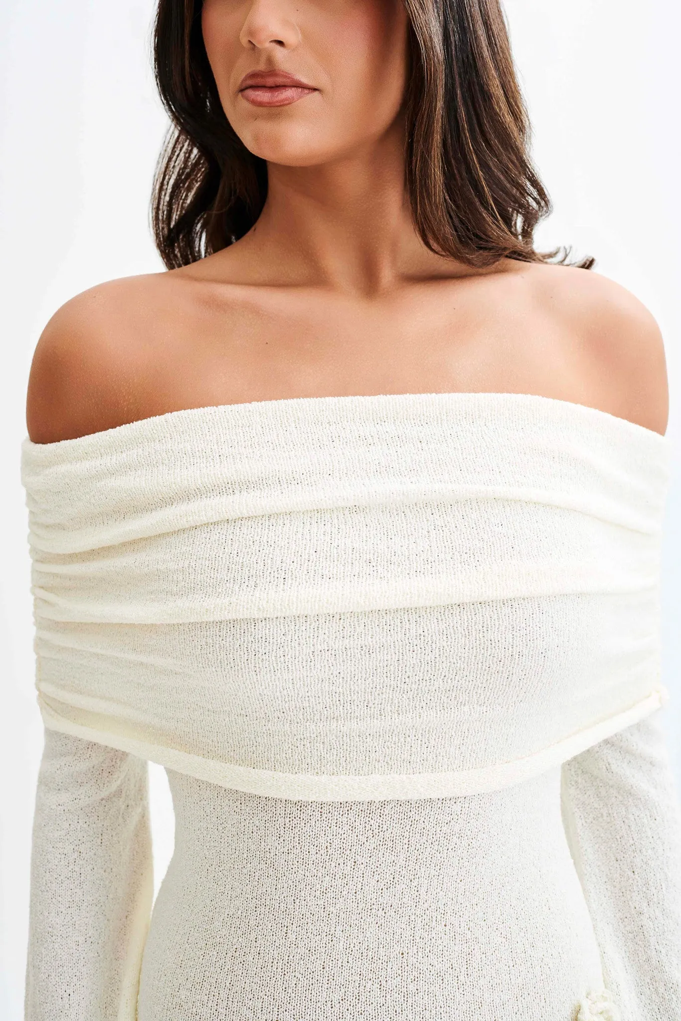 Kiki Off Shoulder Knit Rose Maxi Dress - Ivory sold by Meshki product image thumbnail 4