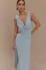 Raleigh Asymmetrical Slinky Midi Dress - Pale Blue sold by Meshki
