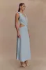 Raleigh Asymmetrical Slinky Midi Dress - Pale Blue sold by Meshki