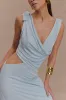 Raleigh Asymmetrical Slinky Midi Dress - Pale Blue sold by Meshki
