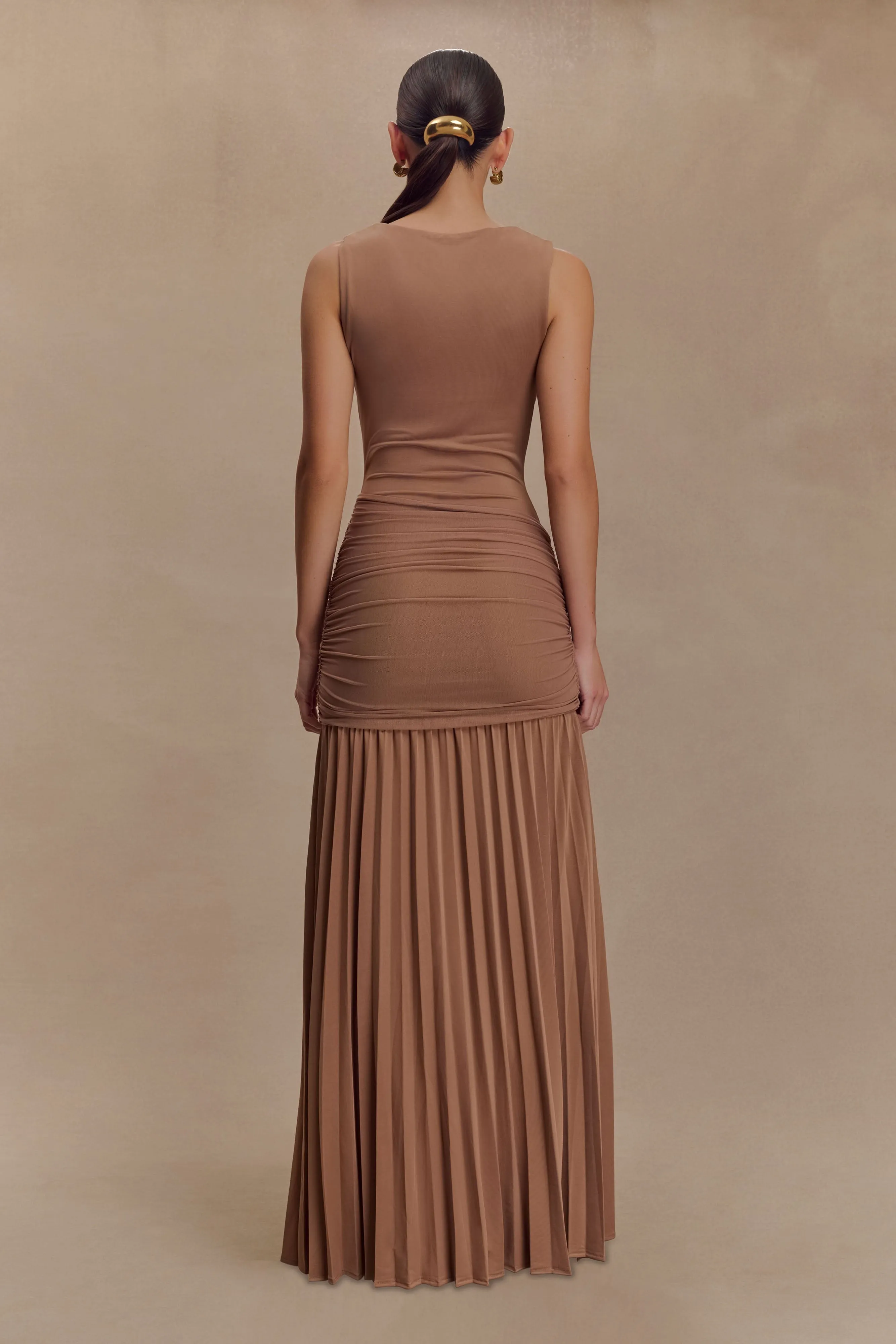 Dania Cowl Neck Slinky Maxi Dress - Mocha Mousse sold by Meshki product image thumbnail 2