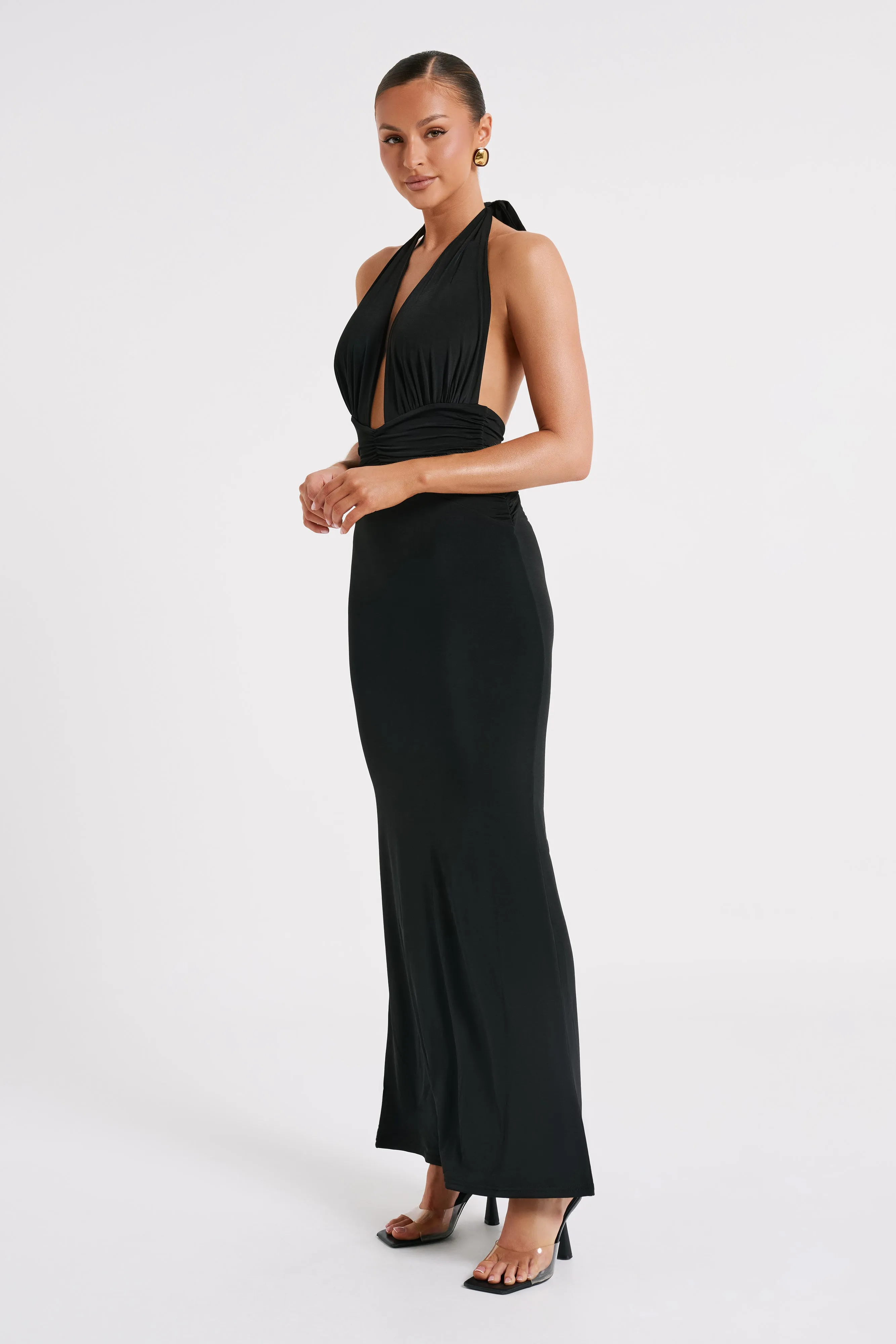 Jovanna Slinky Halter Maxi Dress - Black sold by Meshki product image thumbnail 5