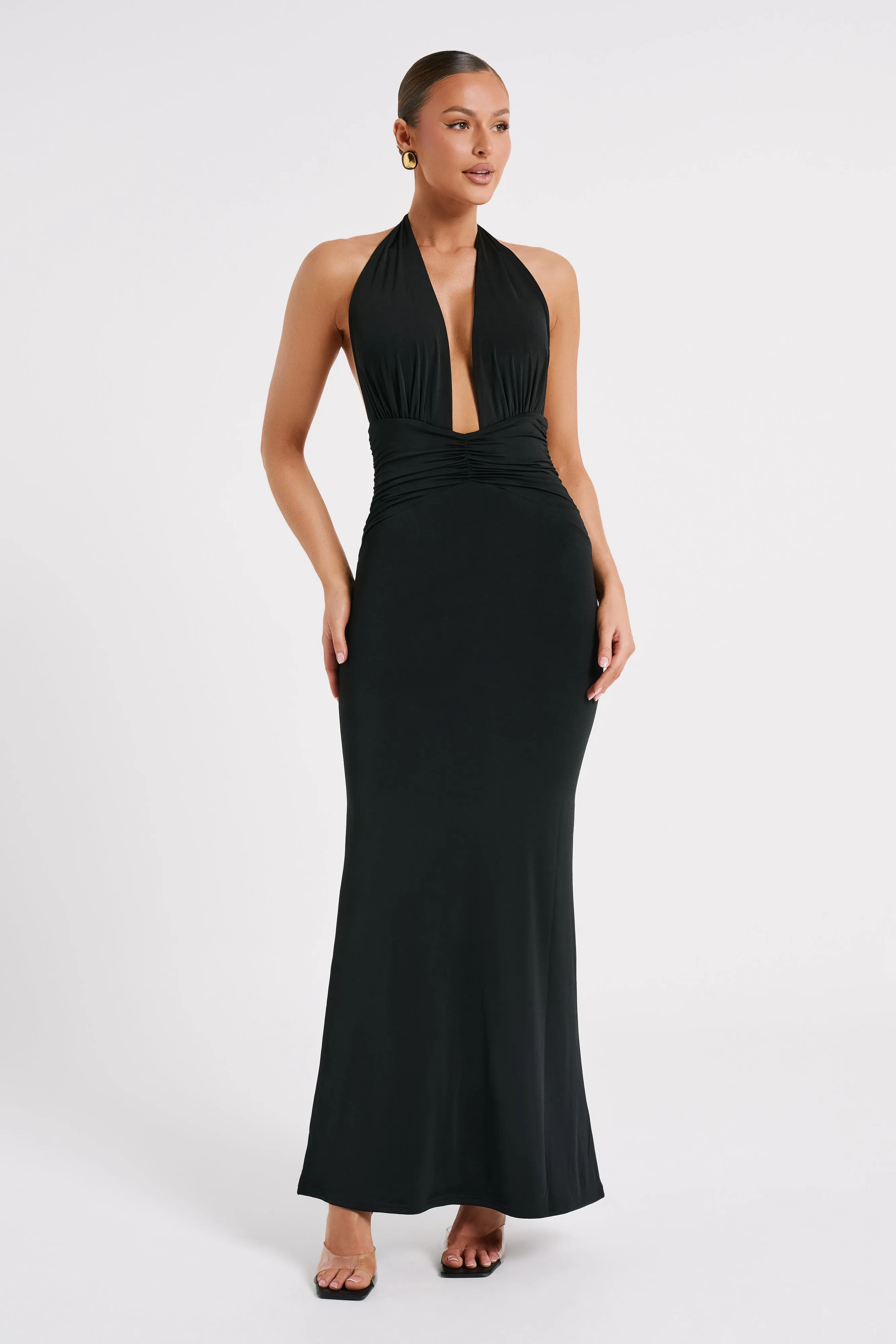 Jovanna Slinky Halter Maxi Dress - Black sold by Meshki