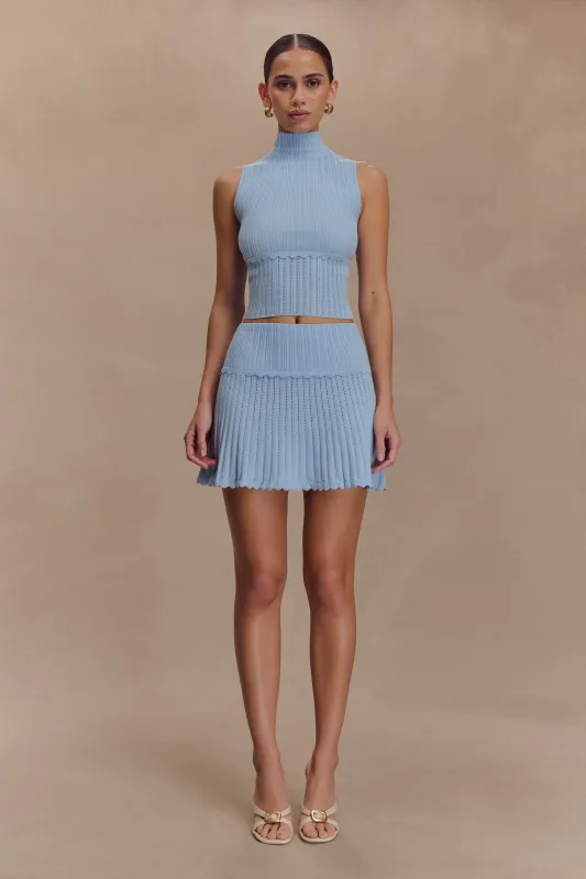 Indy Pointelle Knit Mini Skirt - Cornflower Blue sold by Meshki