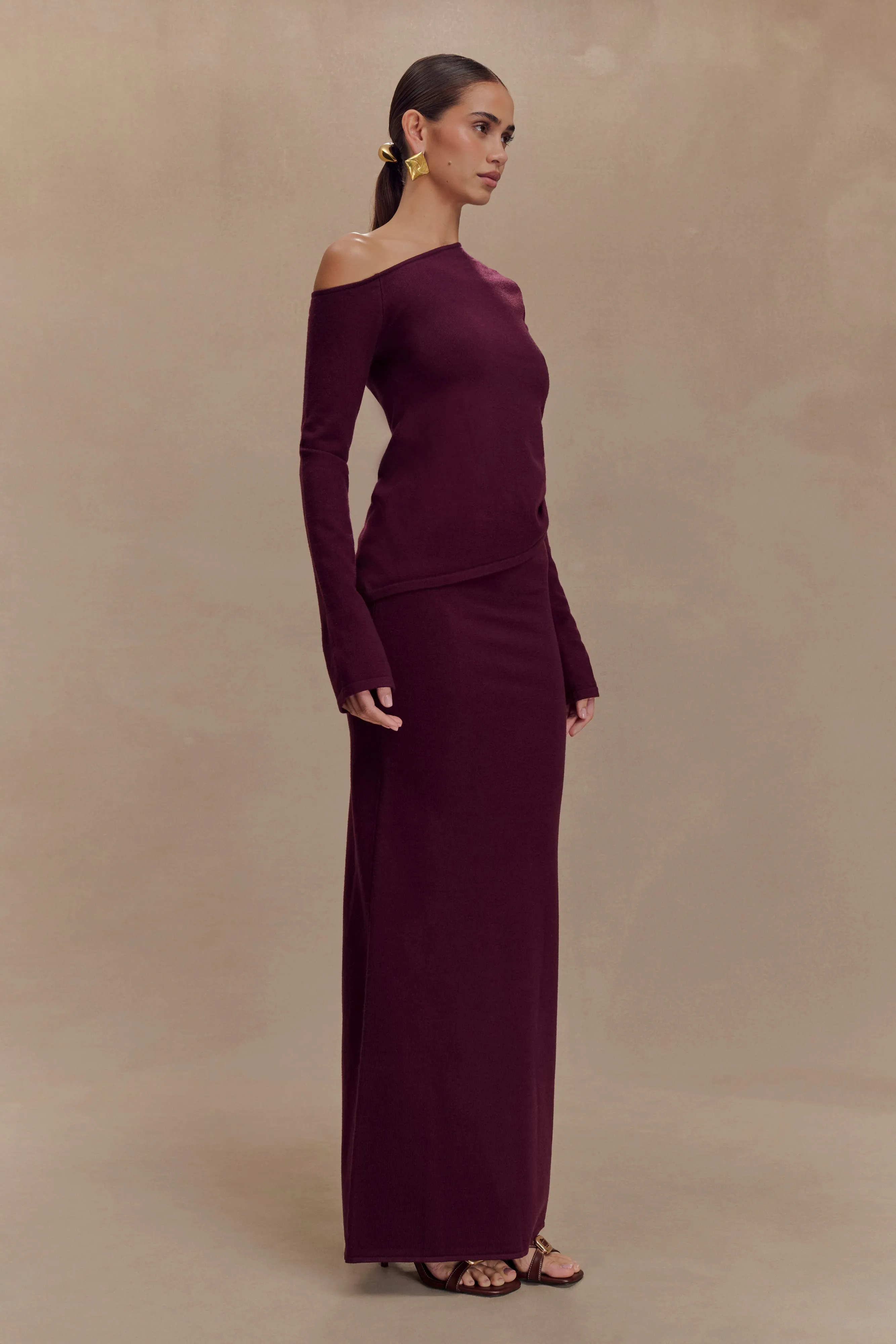Miles Knit Maxi Skirt - Plum sold by Meshki product image thumbnail 3