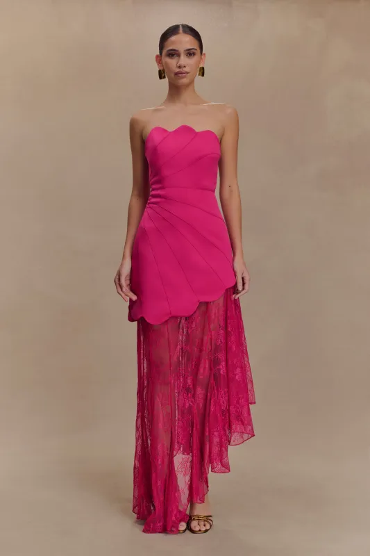 Aleena Satin And Lace Maxi Dress - Dragonfruit sold by Meshki