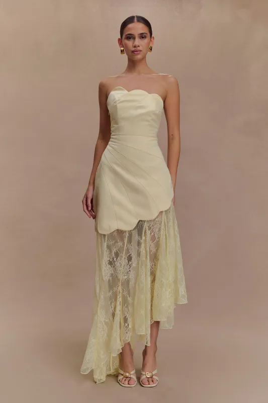 Aleena Satin And Lace Maxi Dress - Lemon sold by Meshki