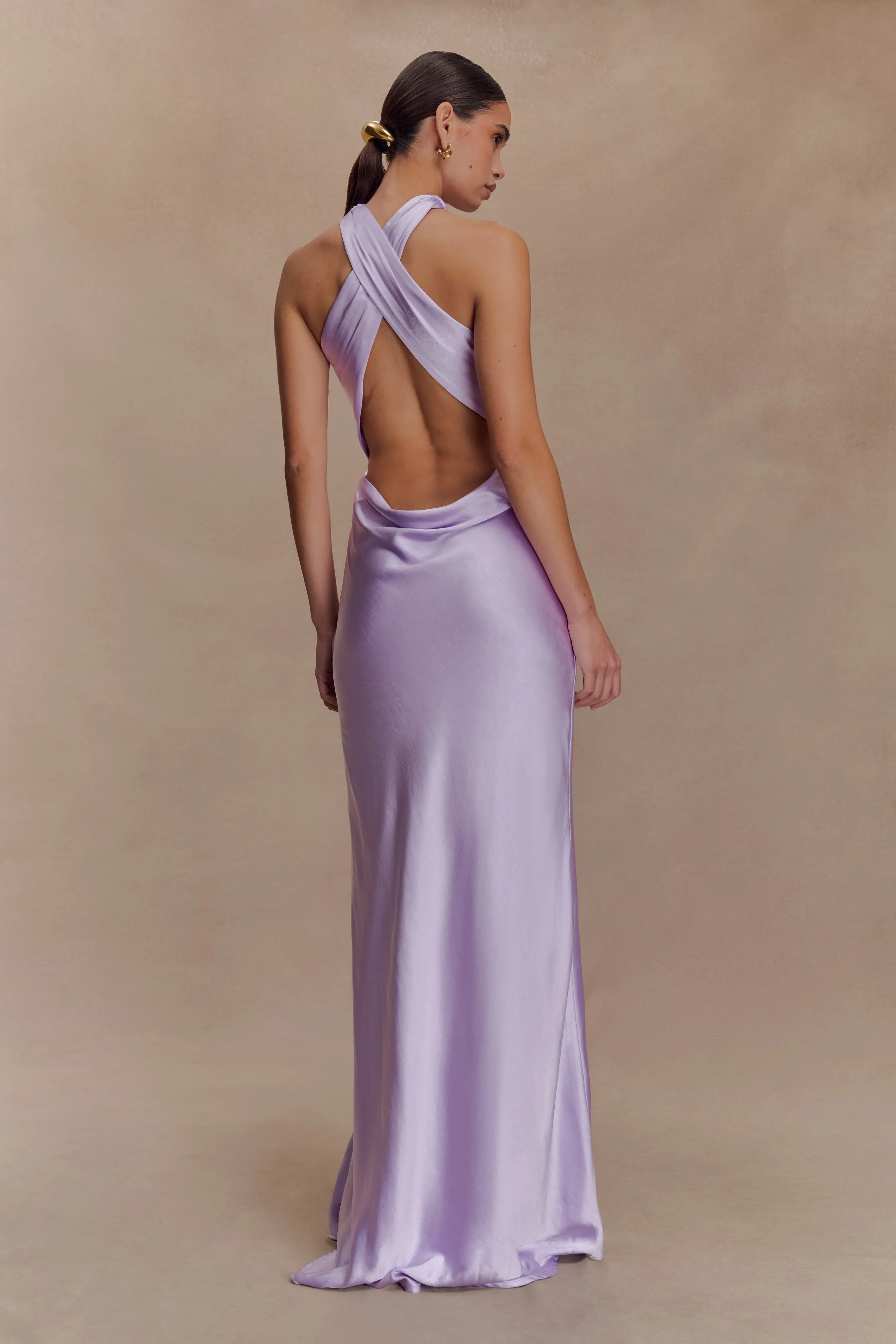 Phyllis Satin Halter Maxi Dress - Lilac sold by Meshki product image thumbnail 2
