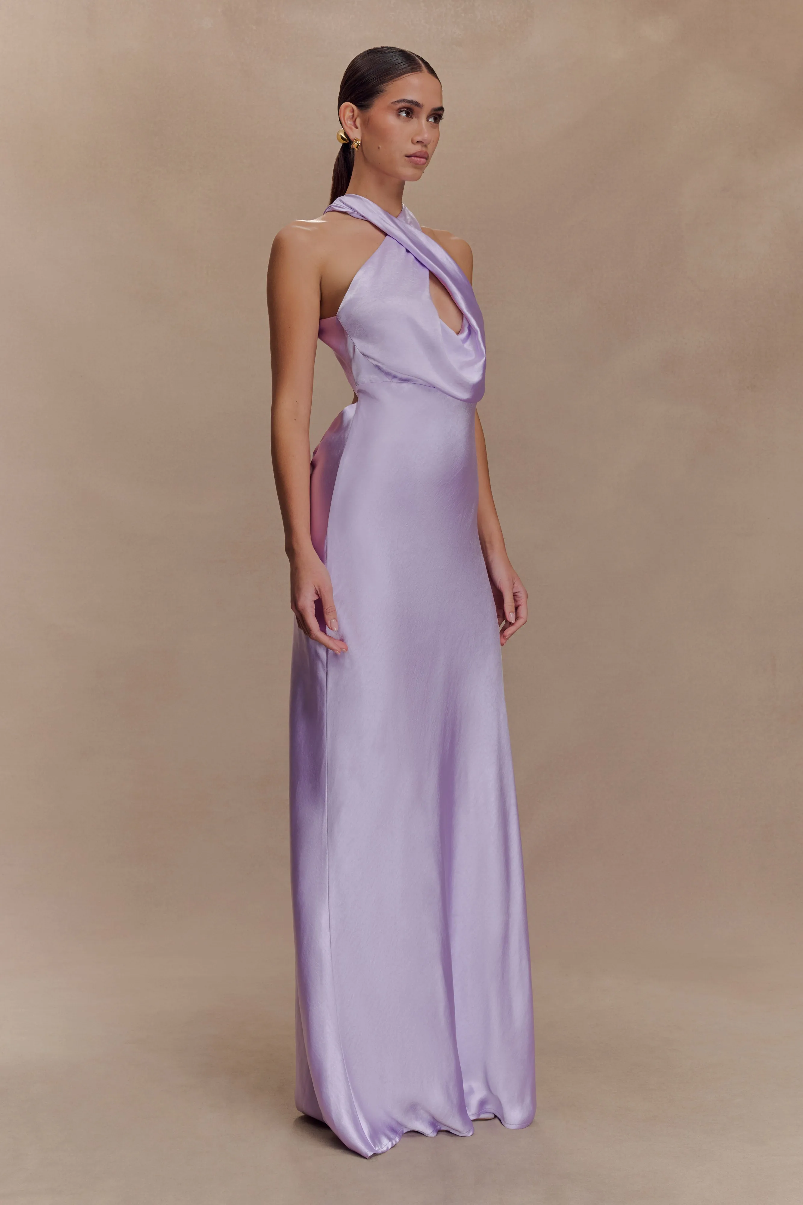 Phyllis Satin Halter Maxi Dress - Lilac sold by Meshki product image thumbnail 4