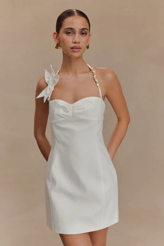 Reyes Cotton Floral Mini Dress - White sold by Meshki