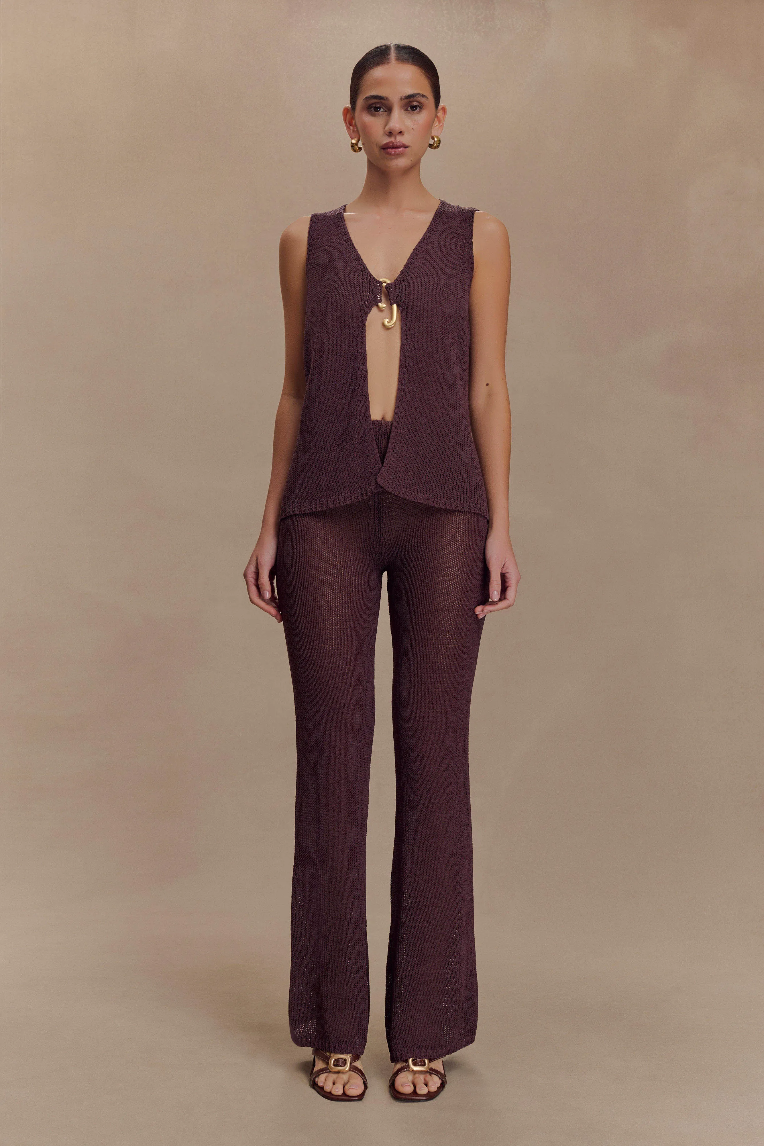 Malani Wide Leg Knit Pants - Chocolate sold by Meshki product image thumbnail 4