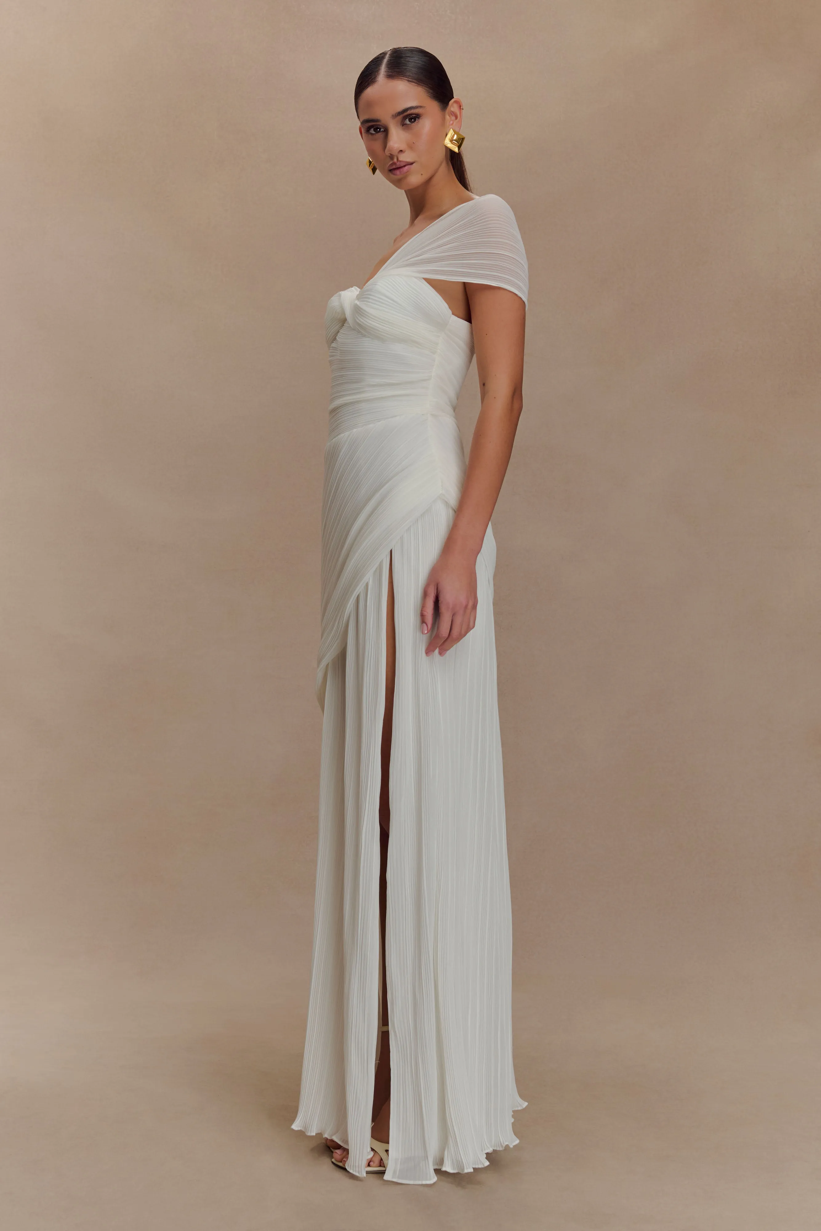 Tamara Shirred Chiffon Midi Dress - White sold by Meshki product image thumbnail 4