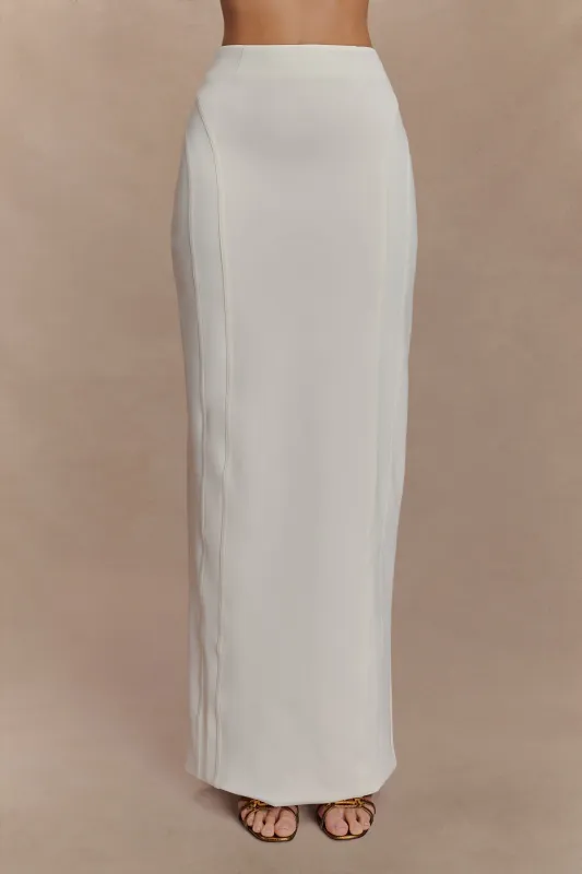 Alma High Waist Midi Skirt - White sold by Meshki
