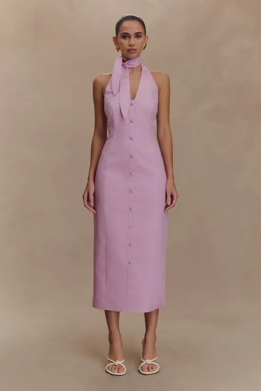 Simona Halter Neck Midi Dress - Blush Pink sold by Meshki