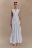 Dante Ruched Linen Midi Dress - White sold by Meshki