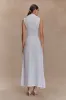 Dante Ruched Linen Midi Dress - White sold by Meshki