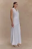 Dante Ruched Linen Midi Dress - White sold by Meshki