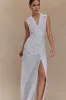 Dante Ruched Linen Midi Dress - White sold by Meshki