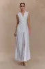Dante Ruched Linen Midi Dress - White sold by Meshki