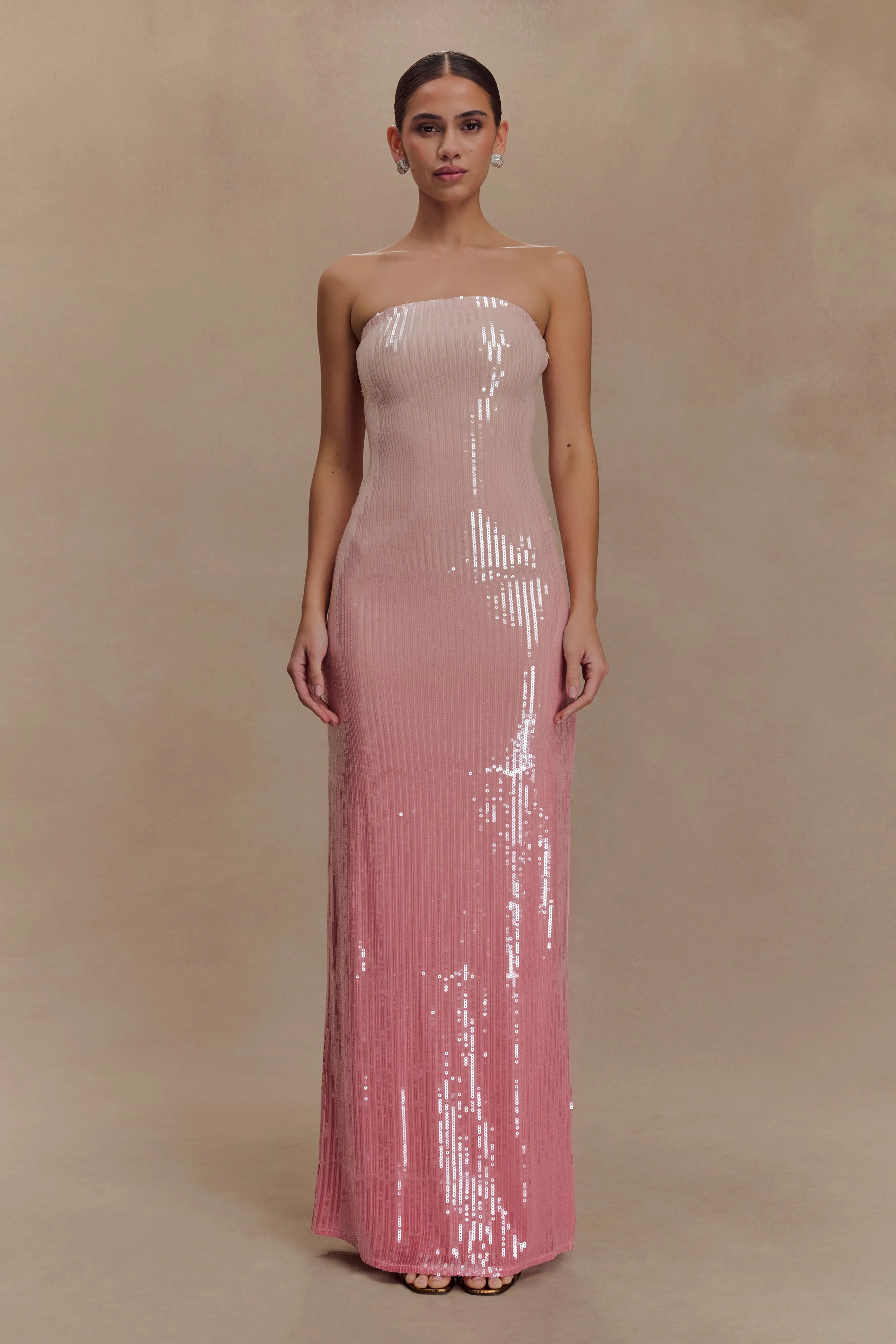 Miranda Strapless Sequin Maxi Dress - Ombre Pink sold by Meshki