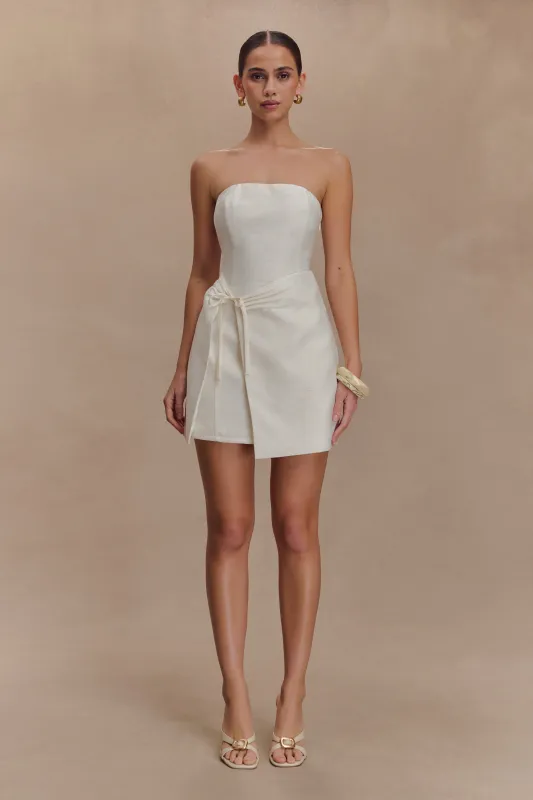 Steph Strapless Linen Mini Dress - White sold by Meshki