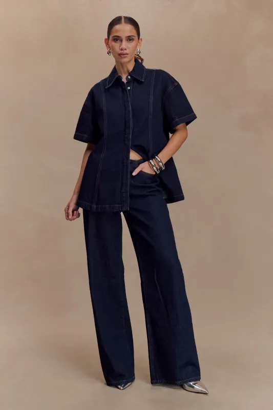 Maya Oversized Denim Shirt - Indigo Blue sold by Meshki