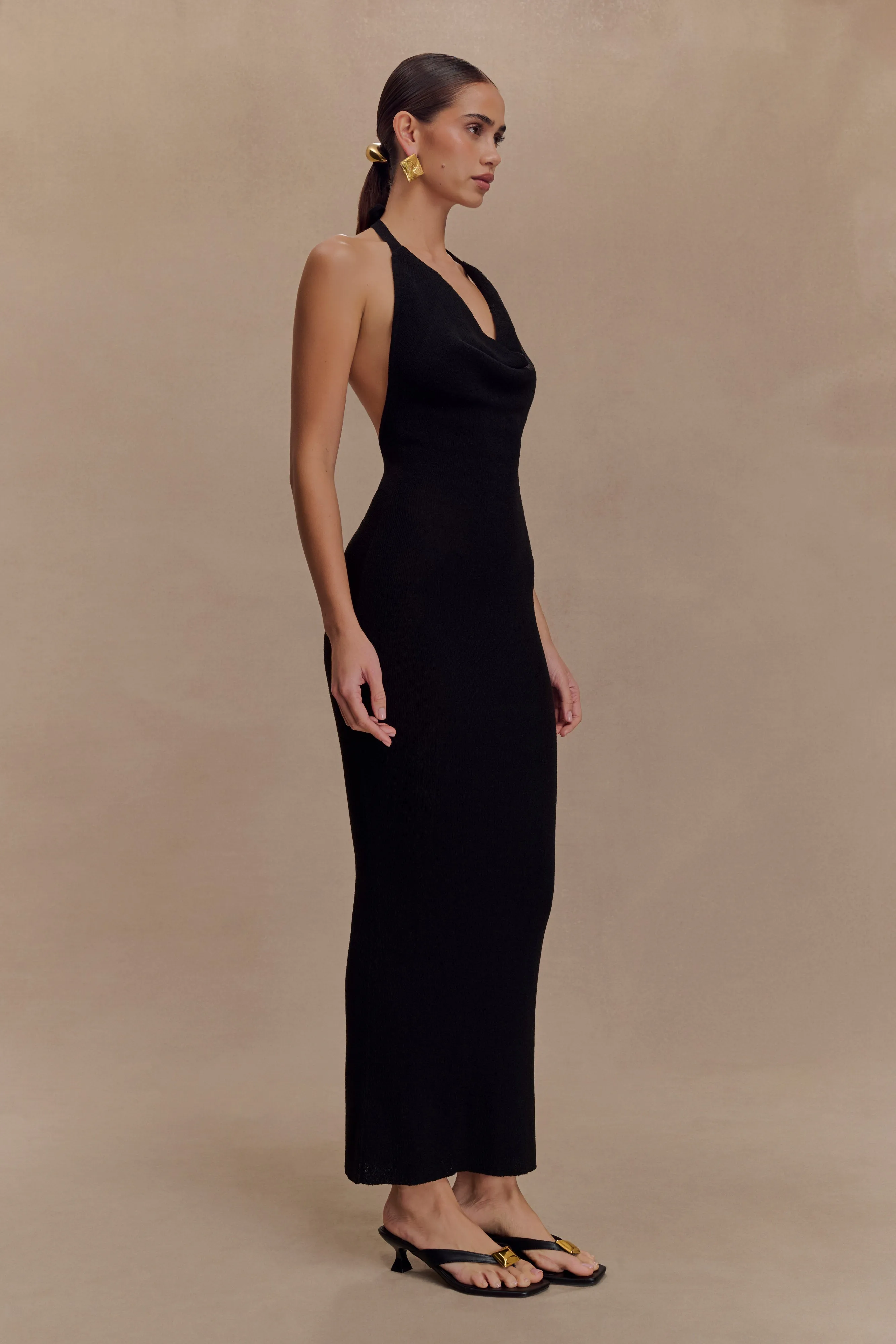 Ayella Cowl Knit Maxi Dress - Black sold by Meshki product image thumbnail 4