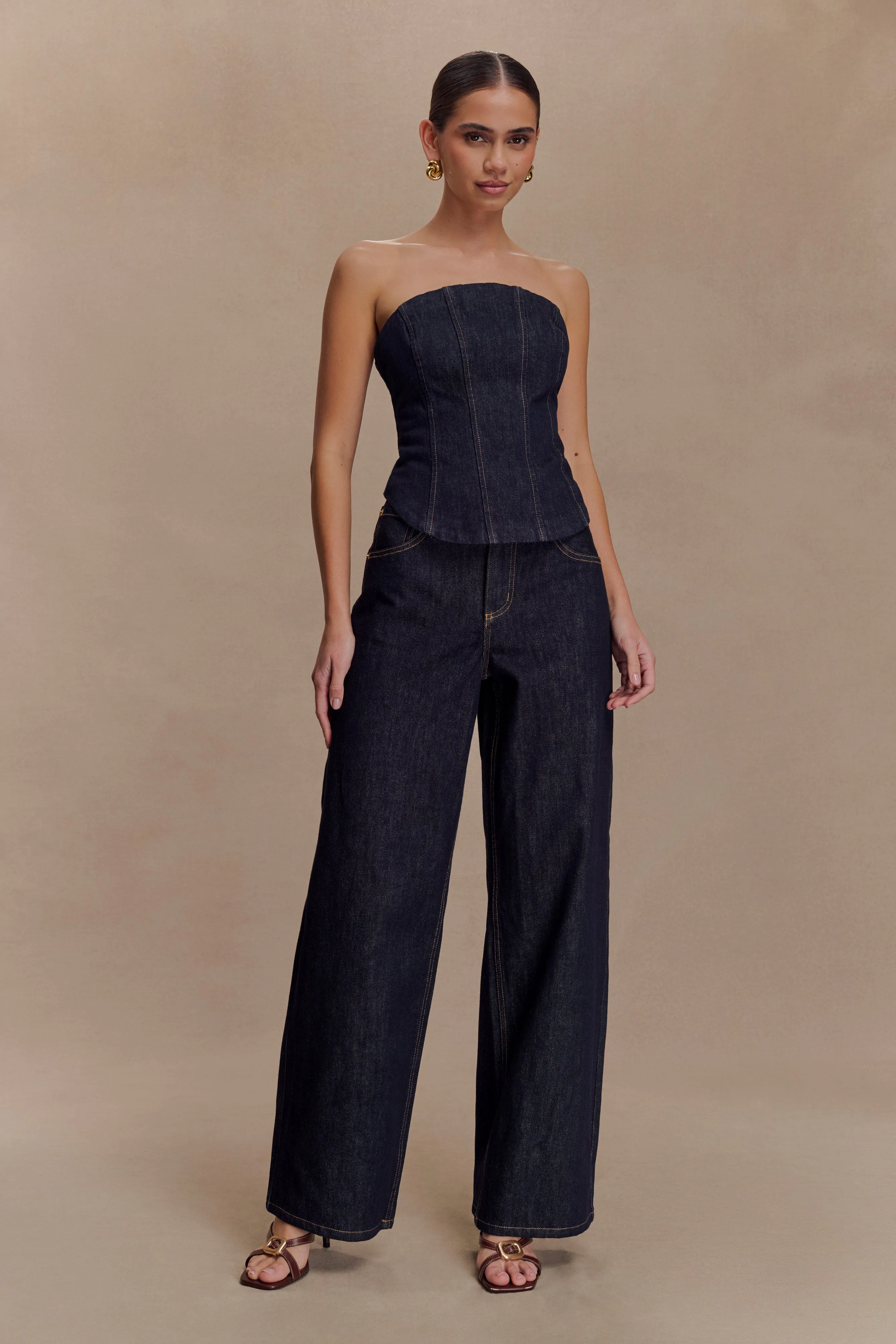 Monte Strapless Denim Corset - Washed Indigo Blue sold by Meshki product image thumbnail 4