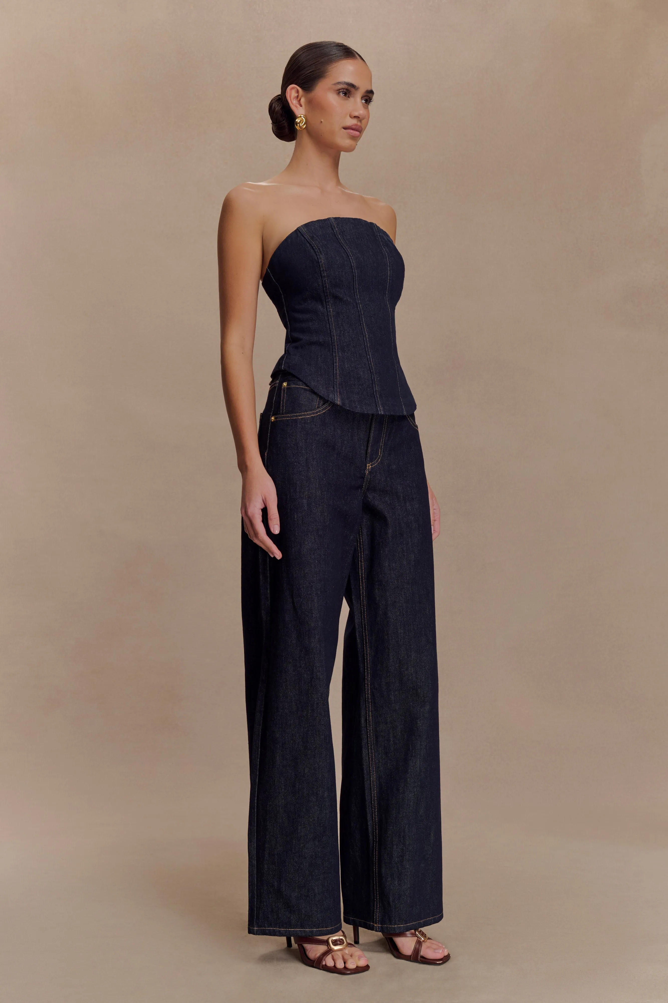 Monte Strapless Denim Corset - Washed Indigo Blue sold by Meshki product image thumbnail 3