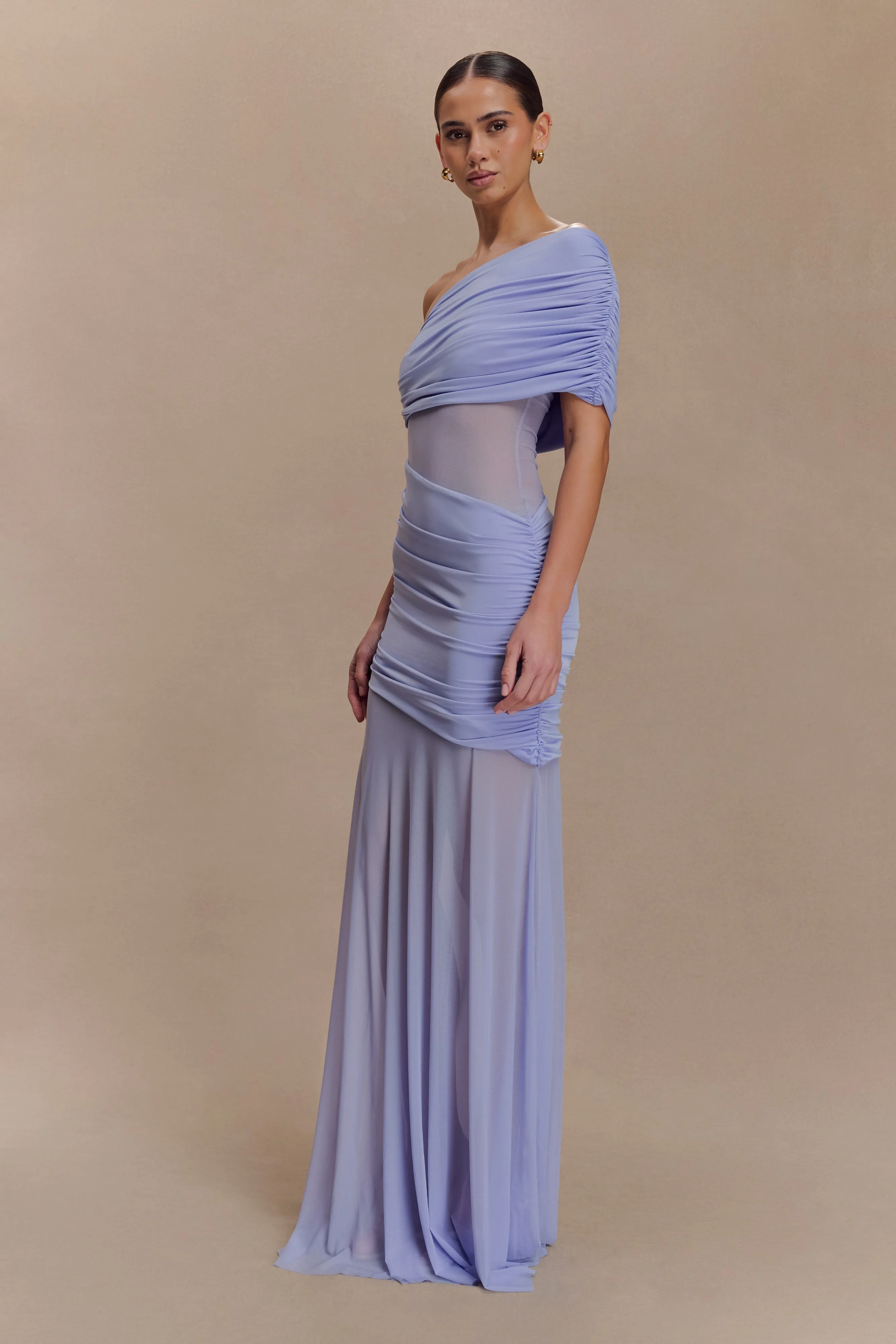 Dallas One Shoulder Mesh Maxi Dress - Lavender sold by Meshki product image thumbnail 3