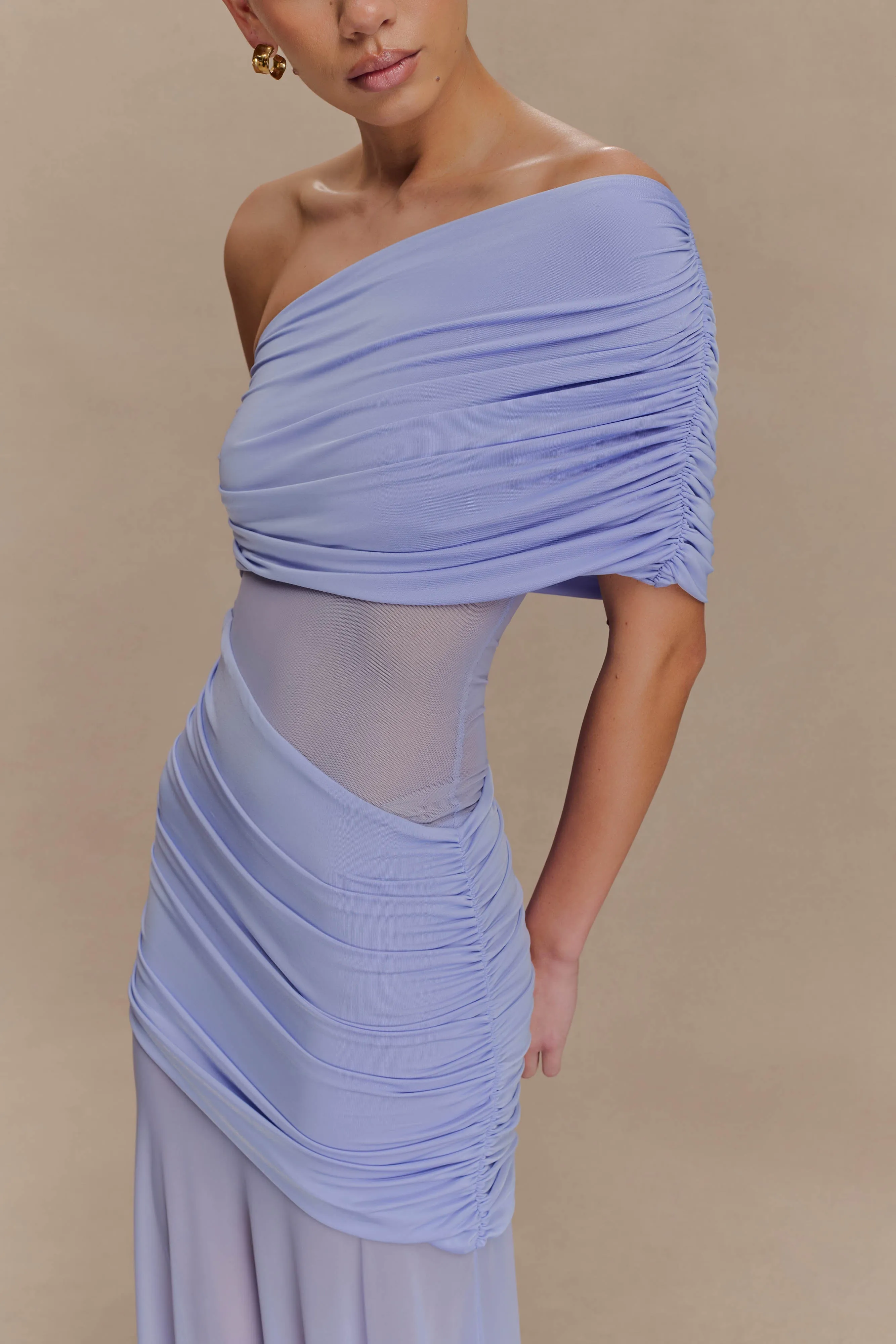Dallas One Shoulder Mesh Maxi Dress - Lavender sold by Meshki product image thumbnail 4
