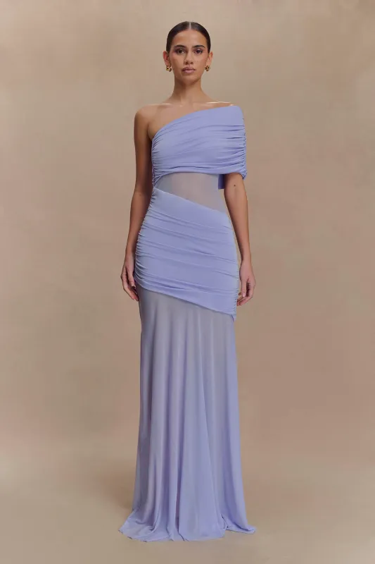 Dallas One Shoulder Mesh Maxi Dress - Lavender sold by Meshki
