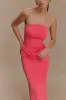 Madison Strapless Slinky Maxi Dress - Coral sold by Meshki