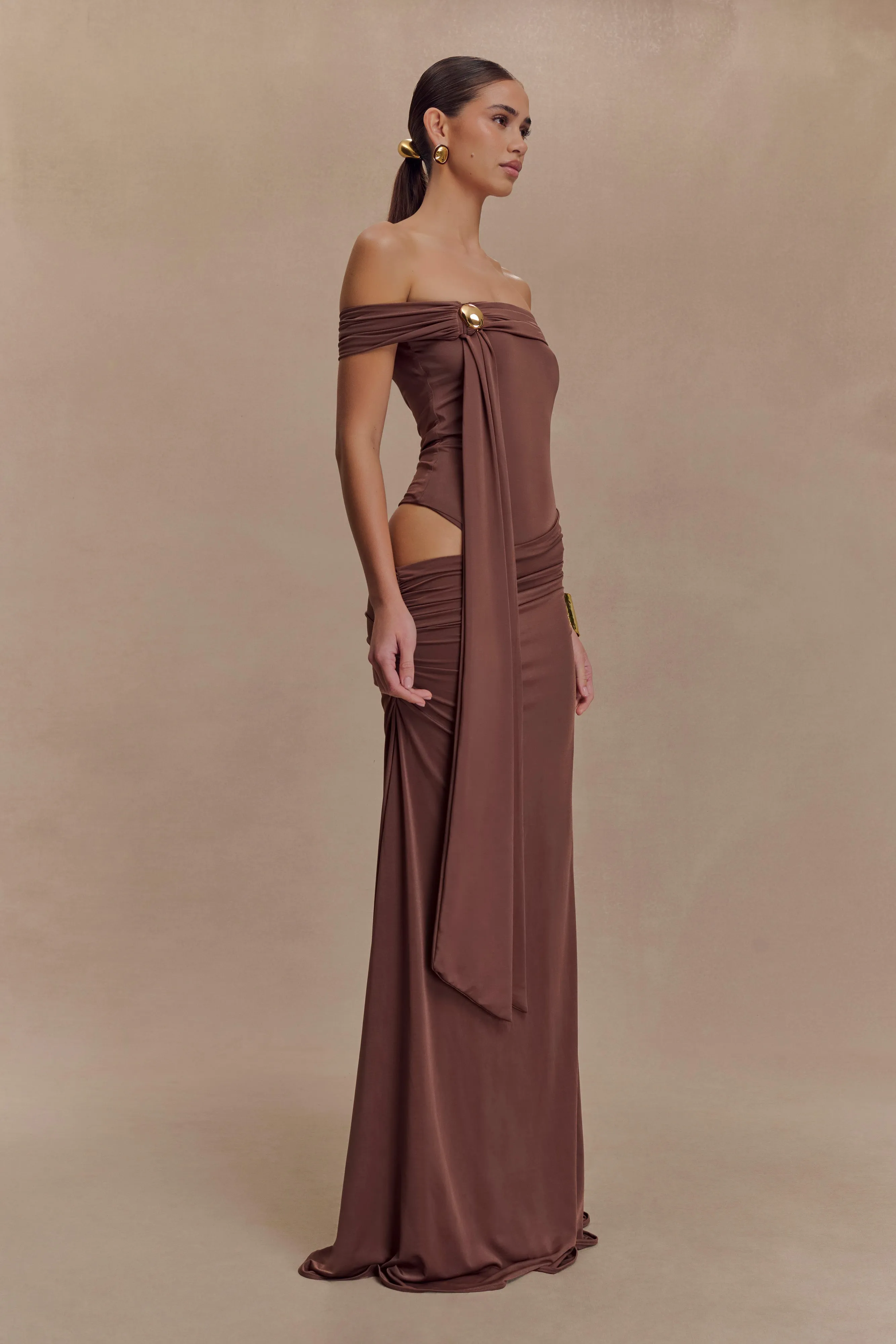 Oliver Slinky Maxi Dress - Chocolate sold by Meshki product image thumbnail 4
