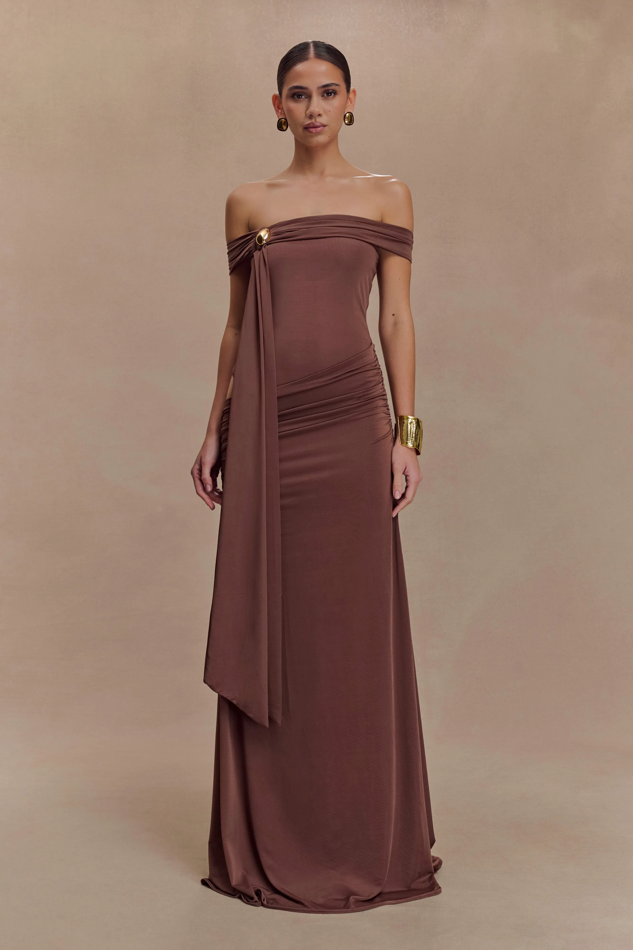 Oliver Slinky Maxi Dress - Chocolate sold by Meshki
