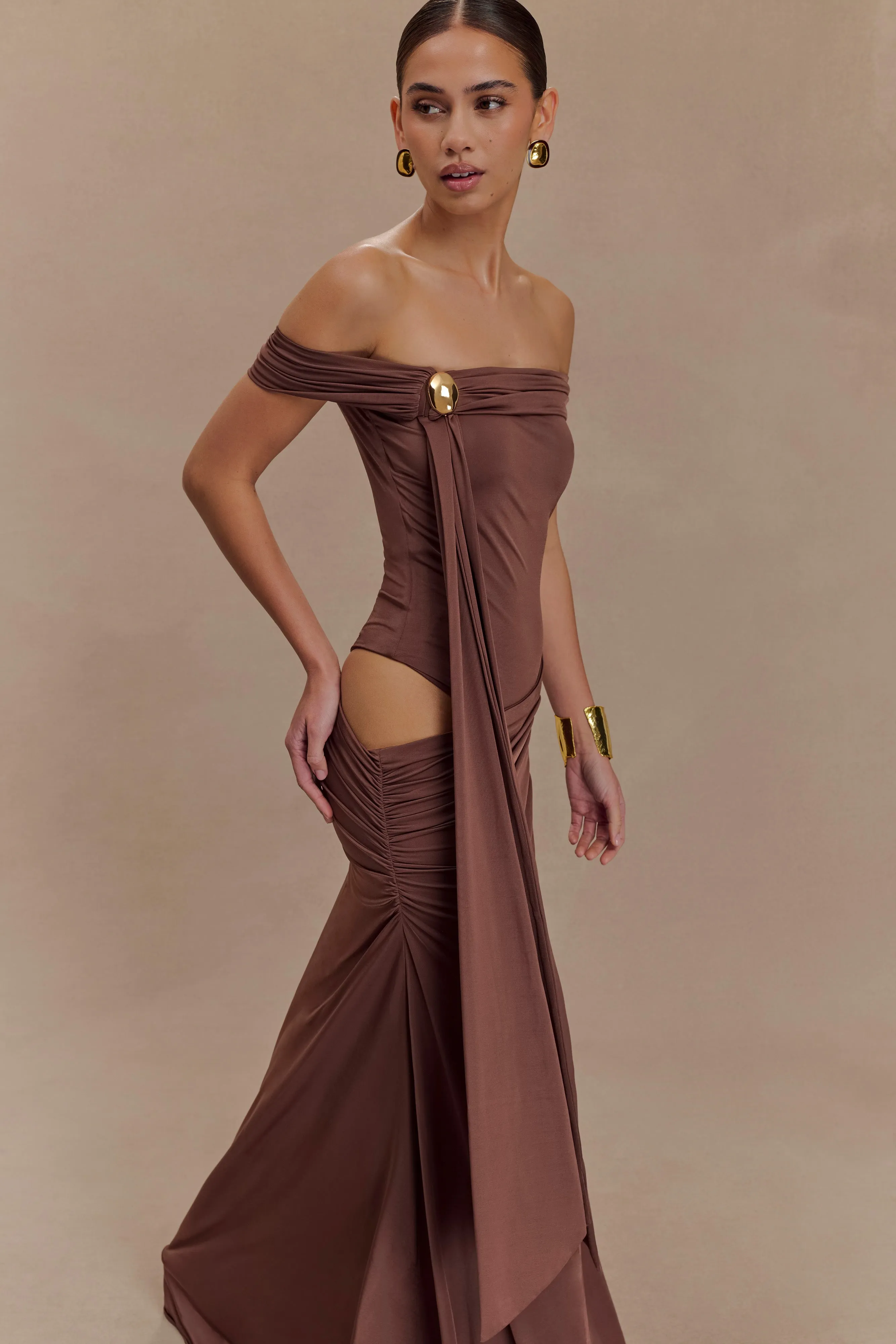 Oliver Slinky Maxi Dress - Chocolate sold by Meshki product image thumbnail 3