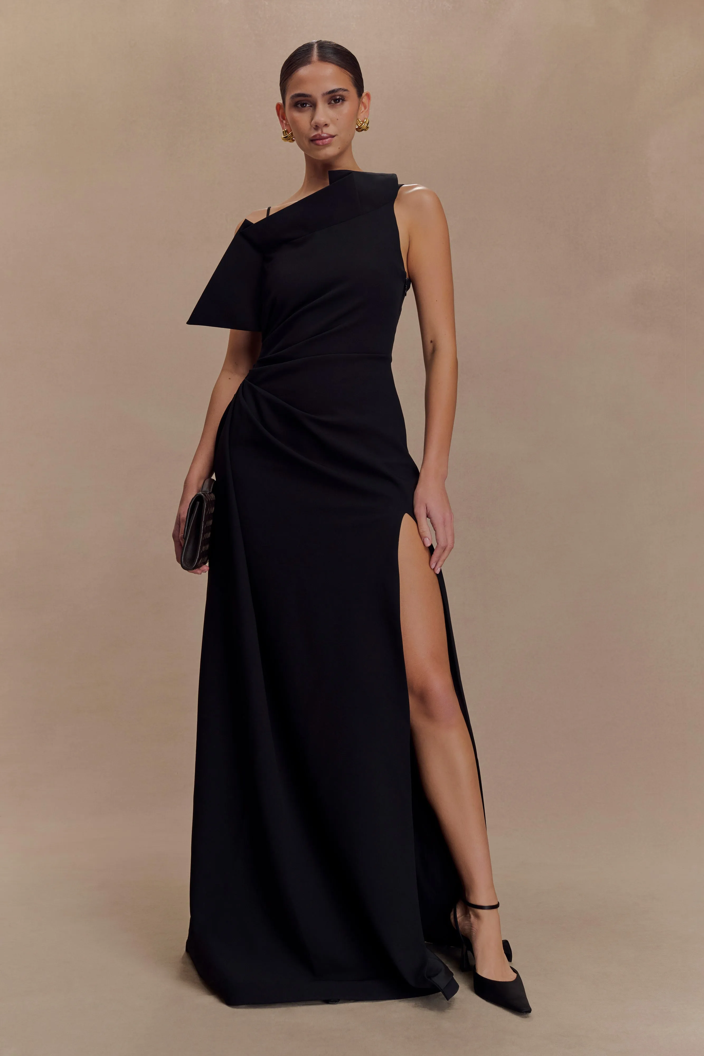 Adalyn One Shoulder Crepe Maxi Dress - Black sold by Meshki product image thumbnail 5