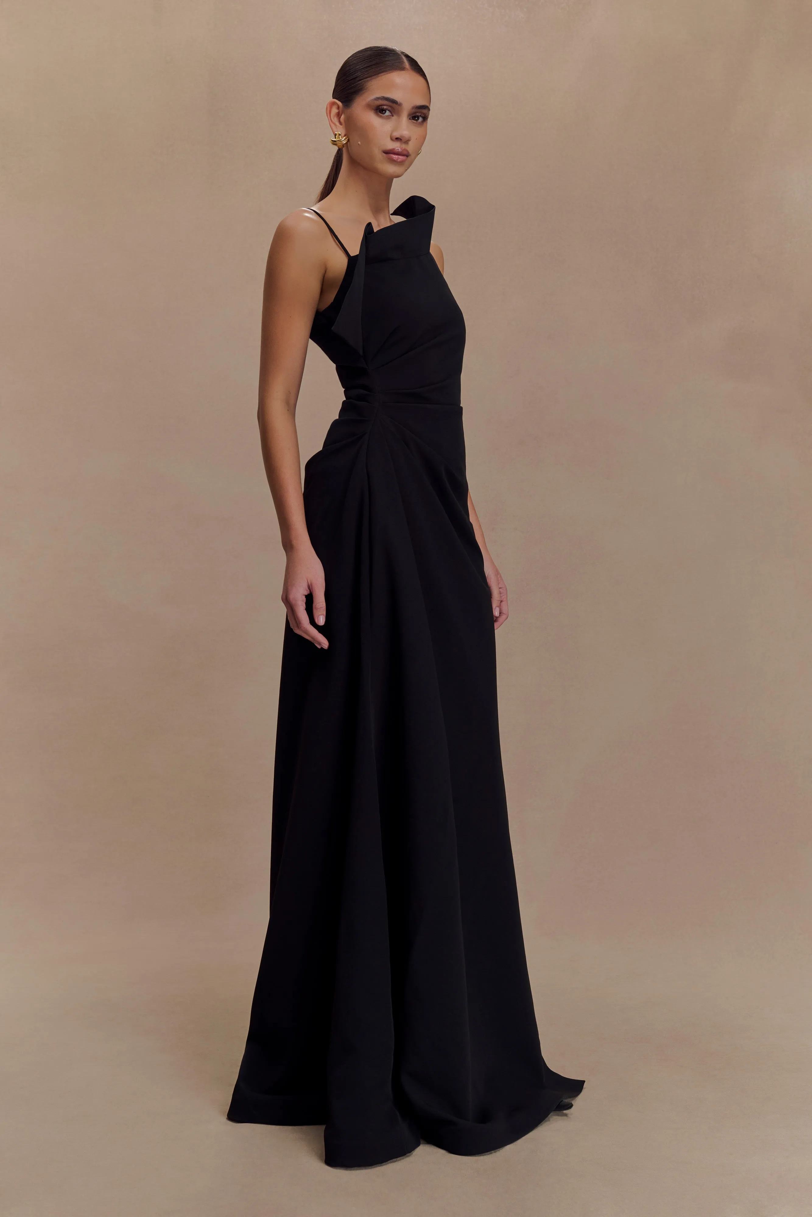 Adalyn One Shoulder Crepe Maxi Dress - Black sold by Meshki product image thumbnail 4