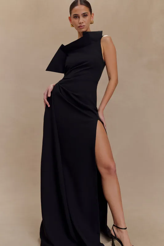 Adalyn One Shoulder Crepe Maxi Dress - Black sold by Meshki