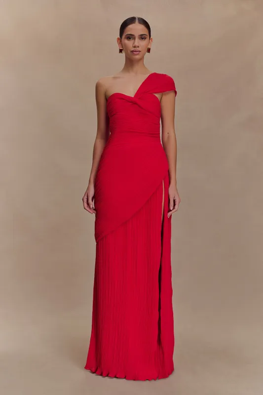 Tamara Shirred Chiffon Midi Dress - Red sold by Meshki