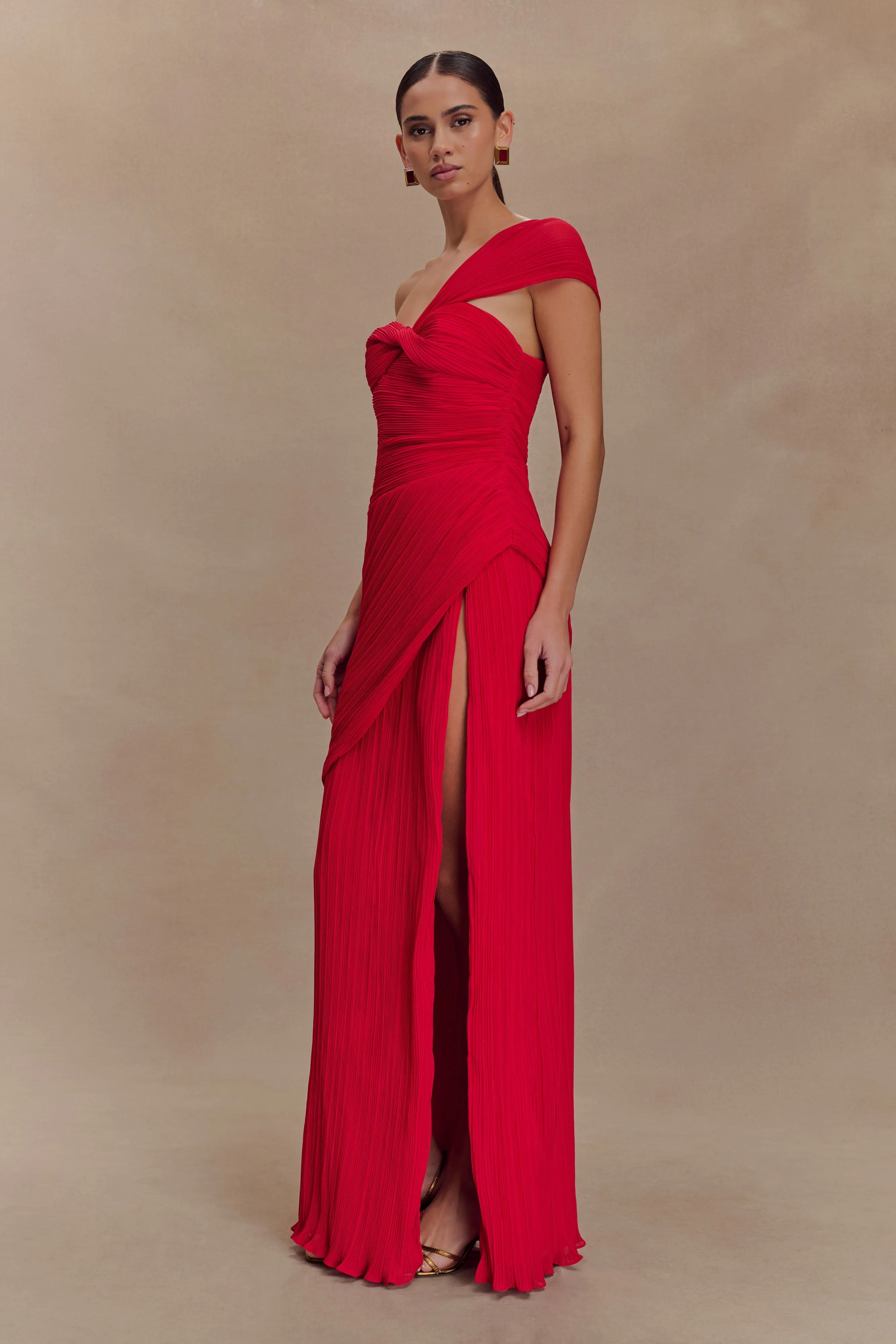 Tamara Shirred Chiffon Midi Dress - Red sold by Meshki product image thumbnail 5