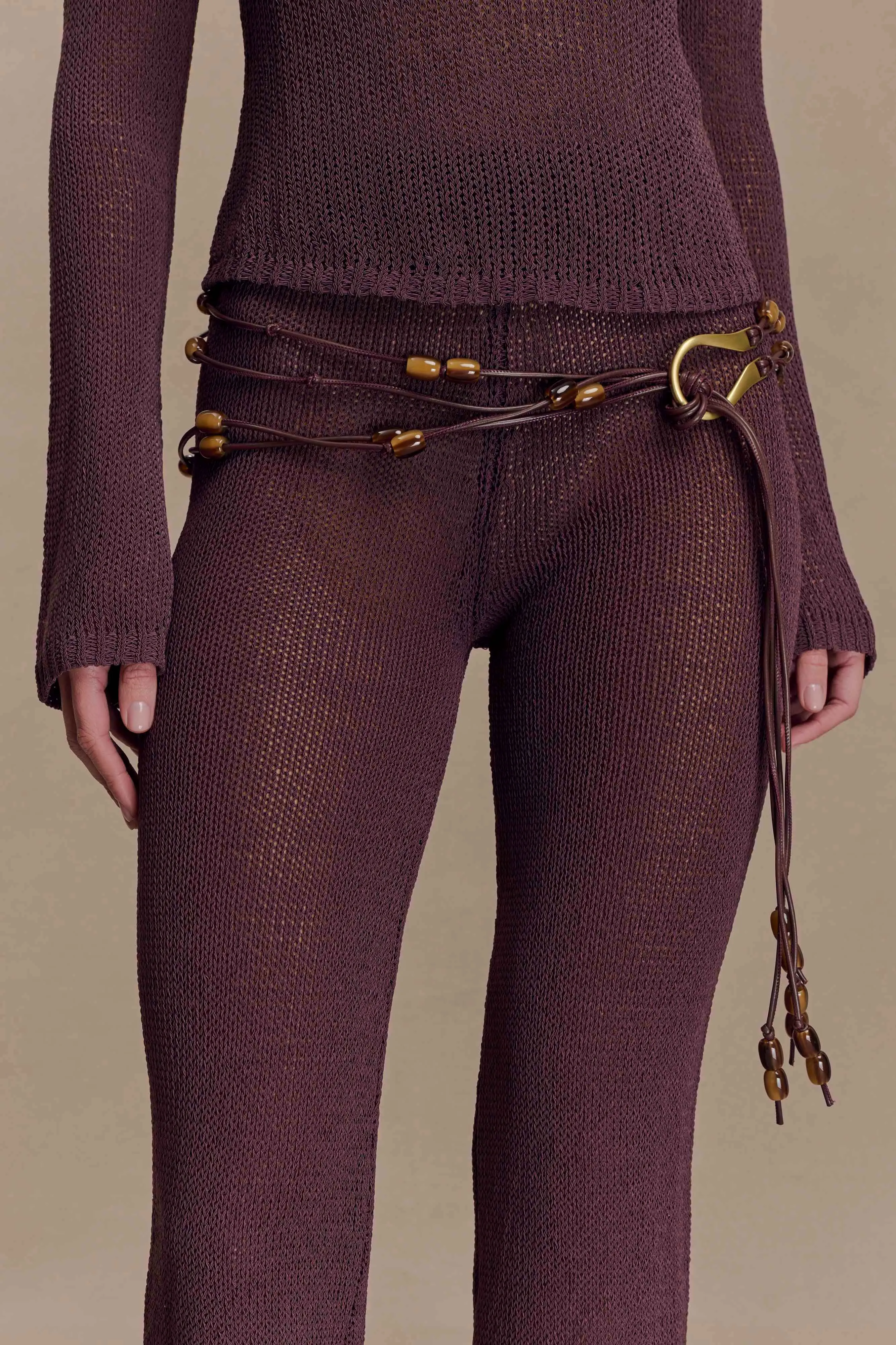 Enid Faux Leather Beaded Belt - Chocolate sold by Meshki