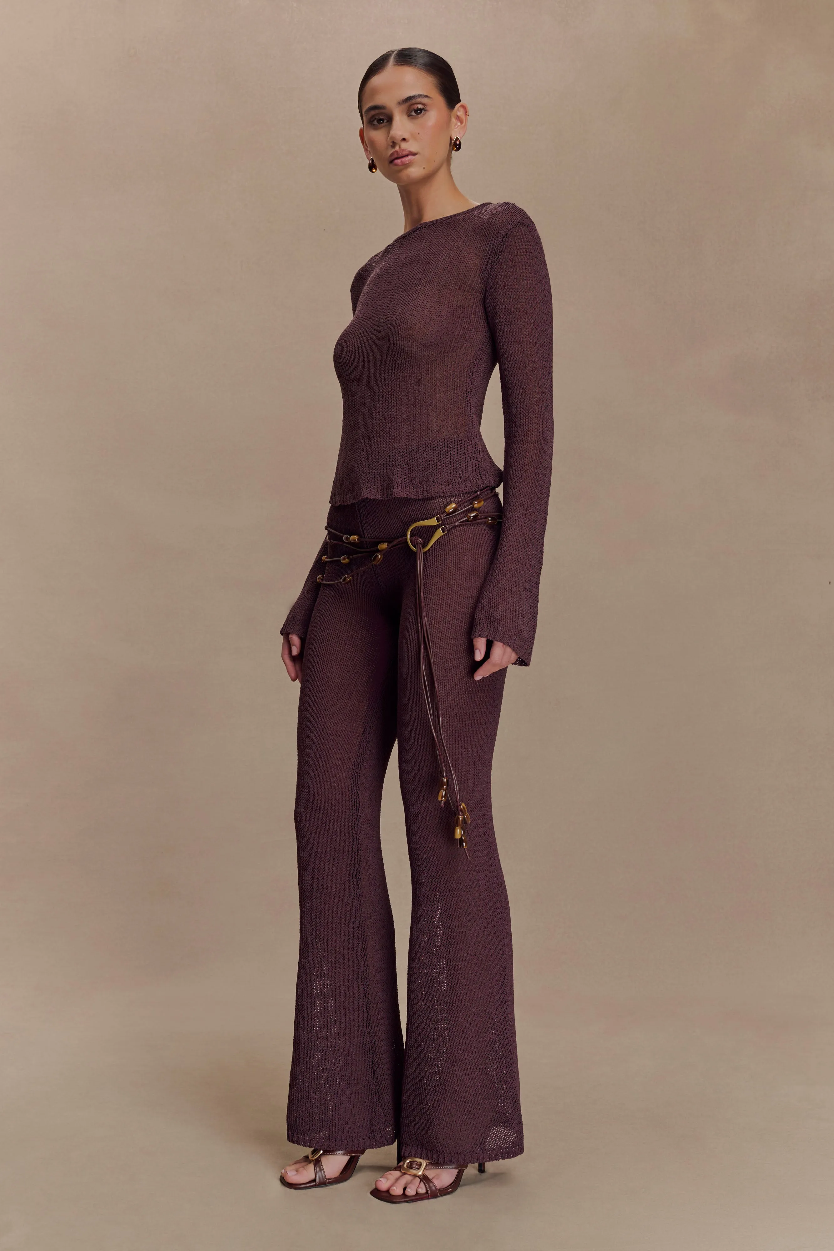 Enid Faux Leather Beaded Belt - Chocolate sold by Meshki product image thumbnail 4