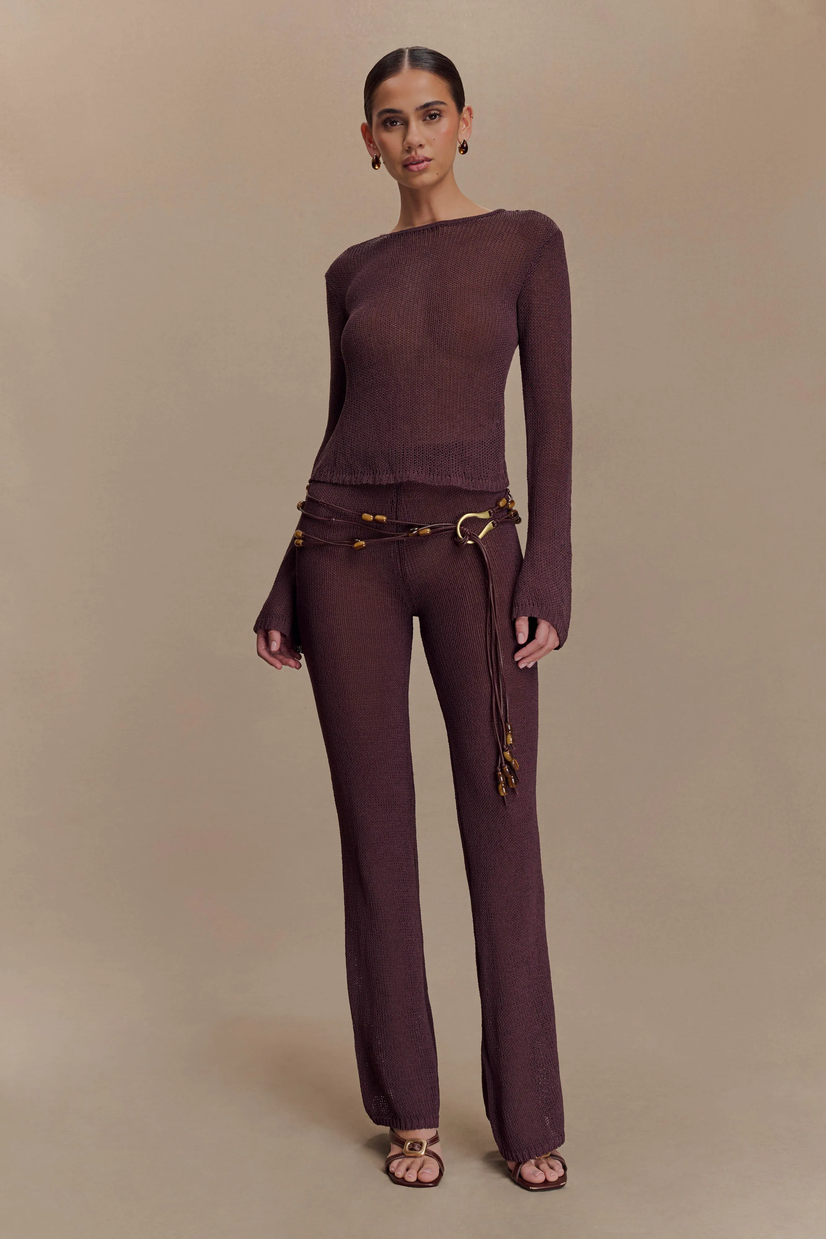 Enid Faux Leather Beaded Belt - Chocolate sold by Meshki product image thumbnail 3