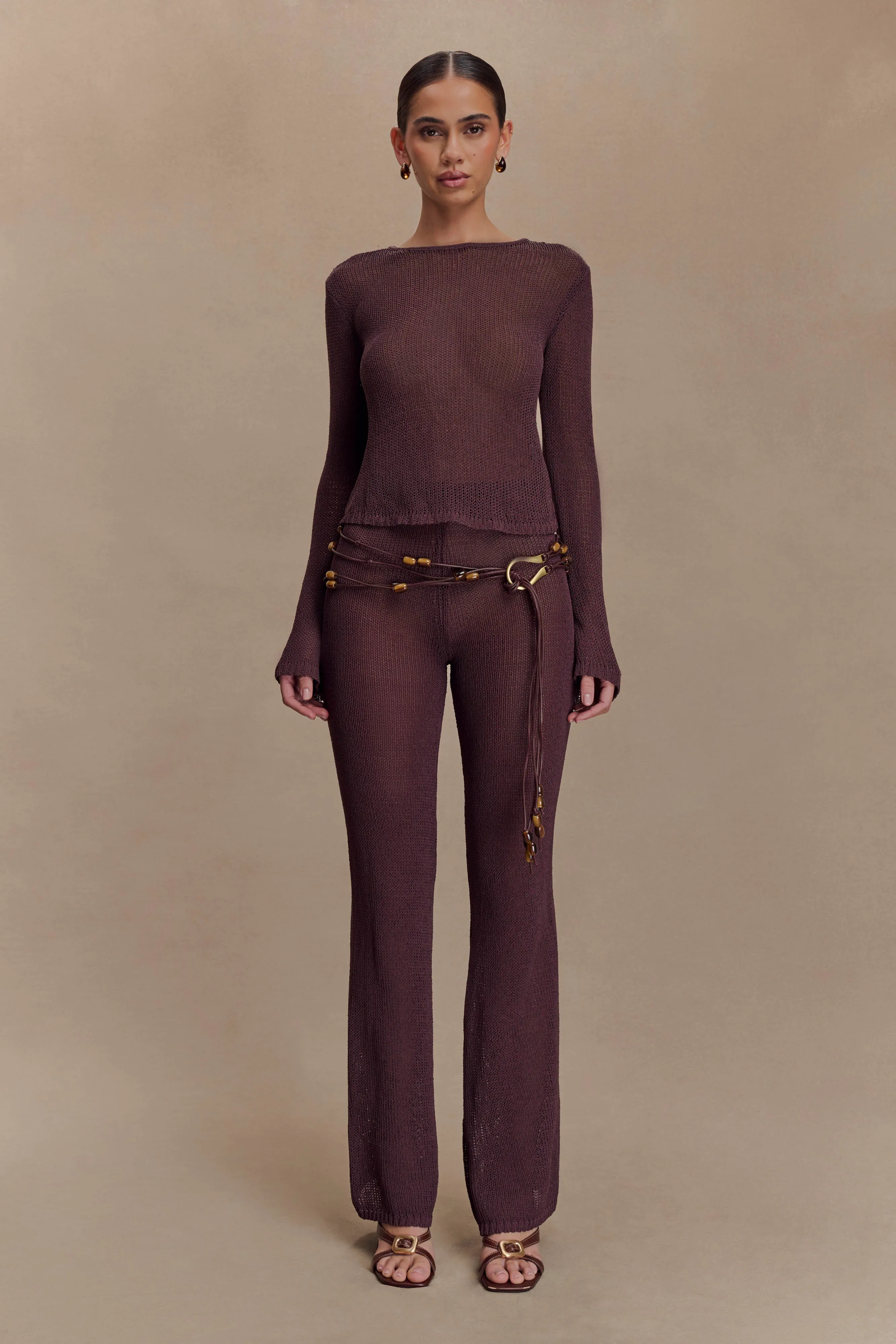 Enid Faux Leather Beaded Belt - Chocolate sold by Meshki product image thumbnail 5