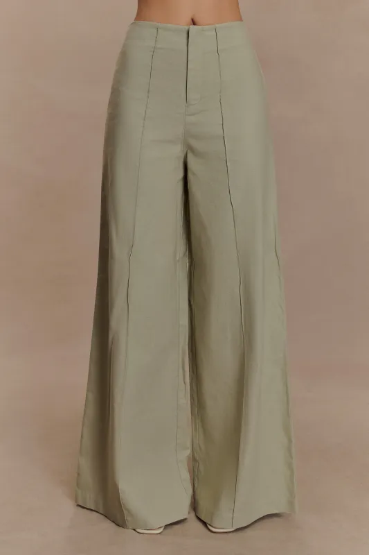 Brandi Linen Straight Leg Pant - Basil made by Meshki