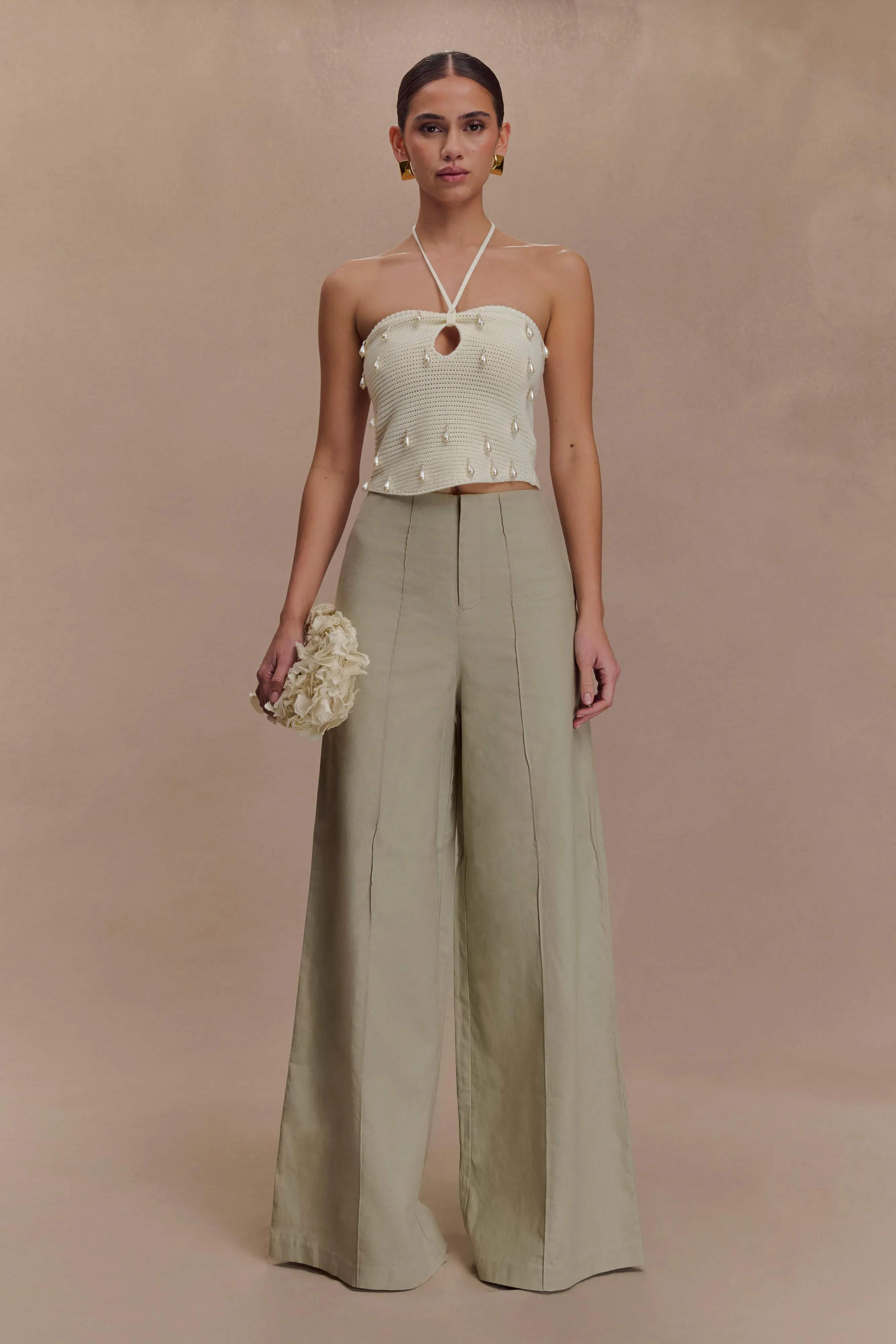 Brandi Linen Straight Leg Pant - Basil sold by Meshki product image thumbnail 4